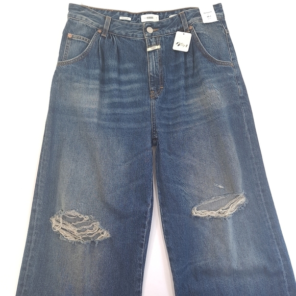 Free People CLOSED Nolin Relaxed Fit Distressed Blue Jeans Wide-Leg Italy Sz 31 - Picture 7 of 16